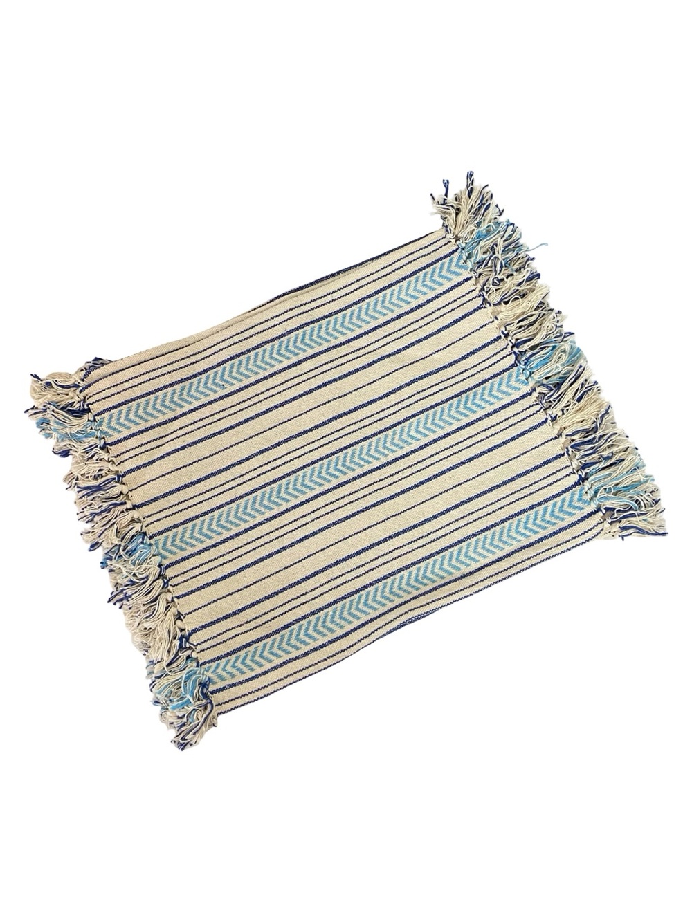 Isaac Mizrahi Placemat Set 4 One Size 6 Total Cotton Striped Blue Fringe Boho